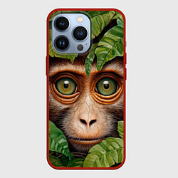 Чехол для iPhone 13 Pro Обезьяна в джунглях, цвет: 3D-красный