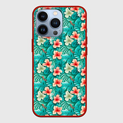 Чехол для iPhone 13 Pro Летние цветочки паттерн, цвет: 3D-красный