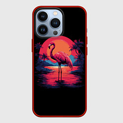 Чехол для iPhone 13 Pro Розовый фламинго среди пальм, цвет: 3D-красный