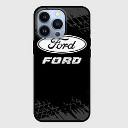 Чехол для iPhone 13 Pro Ford speed на темном фоне со следами шин, цвет: 3D-черный