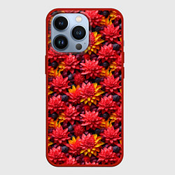 Чехол для iPhone 13 Pro Красные объемные цветочки, цвет: 3D-красный