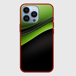 Чехол для iPhone 13 Pro Black green abstract, цвет: 3D-красный