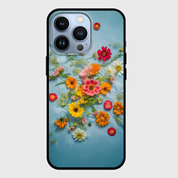 Чехол для iPhone 13 Pro Букет полевых цветов на ткани, цвет: 3D-черный