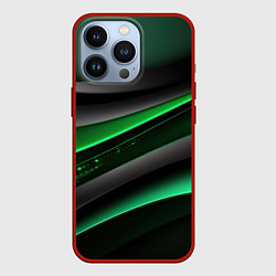 Чехол для iPhone 13 Pro Black green line, цвет: 3D-красный