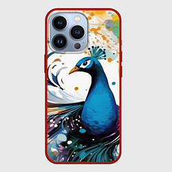 Чехол для iPhone 13 Pro Краски, павлин, цвет: 3D-красный