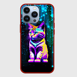 Чехол для iPhone 13 Pro Космический котёнок - звездопад, цвет: 3D-красный