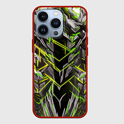 Чехол для iPhone 13 Pro Киберпанк линии зелёные, цвет: 3D-красный