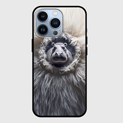 Чехол для iPhone 13 Pro Брутальный бегемот, цвет: 3D-черный