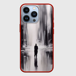 Чехол для iPhone 13 Pro Большой мрачный город с силуэтом человека, цвет: 3D-красный