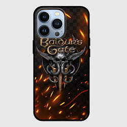 Чехол iPhone 13 Pro Baldurs Gate 3 logo fire