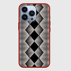 Чехол для iPhone 13 Pro Черные бежевые ромбы, цвет: 3D-красный