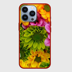 Чехол для iPhone 13 Pro Паттерн цветочный, цвет: 3D-красный
