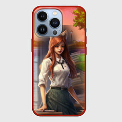Чехол для iPhone 13 Pro Девушка лисица в школьной форме, цвет: 3D-красный