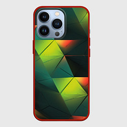 Чехол для iPhone 13 Pro Геометрические зеленые фигуры, цвет: 3D-красный