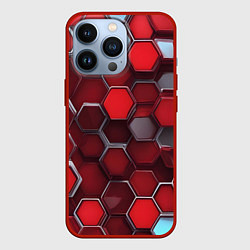 Чехол для iPhone 13 Pro Cyber hexagon red, цвет: 3D-красный