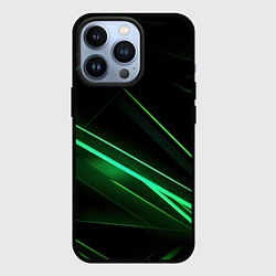 Чехол для iPhone 13 Pro Green lines black backgrouns, цвет: 3D-черный