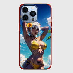 Чехол для iPhone 13 Pro Девушка в желтом купальнике, цвет: 3D-красный
