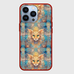 Чехол для iPhone 13 Pro Мордашка котика узор, цвет: 3D-красный