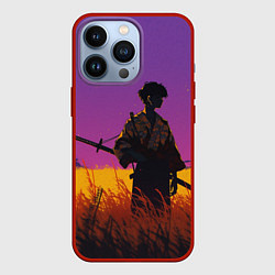 Чехол для iPhone 13 Pro Самурай на закате - фиолетовый, цвет: 3D-красный