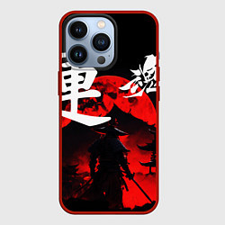 Чехол для iPhone 13 Pro Японский самурай и красная луна, цвет: 3D-красный