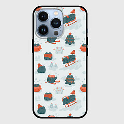 Чехол для iPhone 13 Pro Зимние веселые лягушки, цвет: 3D-черный
