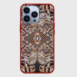 Чехол для iPhone 13 Pro Выпуклая мандала на тиснённой коже, цвет: 3D-красный