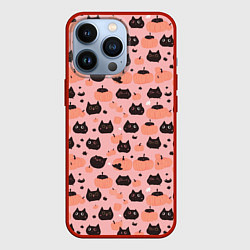 Чехол для iPhone 13 Pro Чёрные коты с тыквами на хэллоуин, цвет: 3D-красный