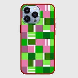 Чехол для iPhone 13 Pro Ретро квадраты ванильные, цвет: 3D-красный