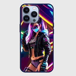 Чехол для iPhone 13 Pro Cool girl - cyberpunk - neon glow, цвет: 3D-тёмно-синий