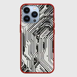 Чехол для iPhone 13 Pro Белые полосы на чёрном фоне, цвет: 3D-красный