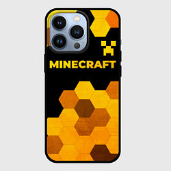 Чехол для iPhone 13 Pro Minecraft - gold gradient: символ сверху, цвет: 3D-черный