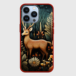 Чехол для iPhone 13 Pro Лесной олень в стиле фолк-арт, цвет: 3D-красный