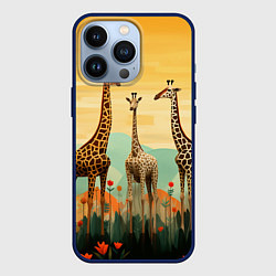 Чехол для iPhone 13 Pro Три жирафа в стиле фолк-арт, цвет: 3D-тёмно-синий