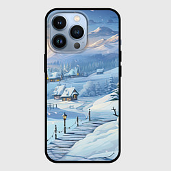 Чехол для iPhone 13 Pro Новогодний дворик со снеговиком, цвет: 3D-черный
