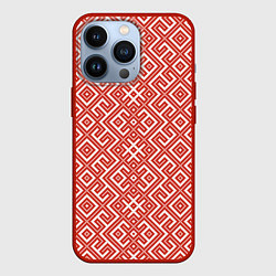 Чехол для iPhone 13 Pro Обережные узоры, цвет: 3D-красный