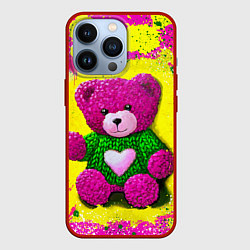 Чехол для iPhone 13 Pro Розовый мишка в вязаном свитере, цвет: 3D-красный