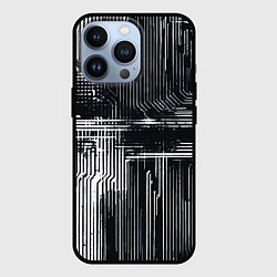 Чехол для iPhone 13 Pro Белые полосы на чёрном фоне киберпанк, цвет: 3D-черный