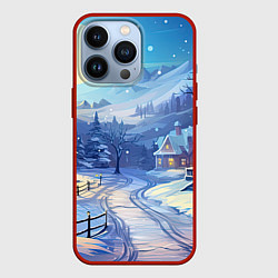 Чехол для iPhone 13 Pro Зимняя новогодняя деревня, цвет: 3D-красный