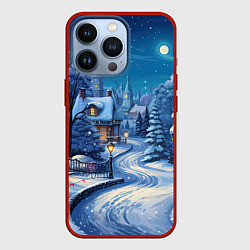 Чехол для iPhone 13 Pro Новогодняя ночь в деревушке, цвет: 3D-красный