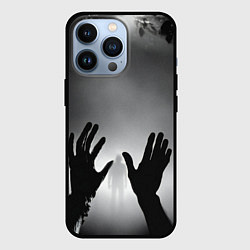 Чехол для iPhone 13 Pro Руки зомби и силуэт в тумане, цвет: 3D-черный
