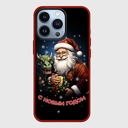 Чехол для iPhone 13 Pro Дед мороз с драконом, цвет: 3D-красный