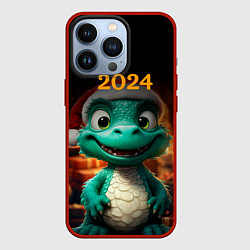Чехол для iPhone 13 Pro Зеленый дракон 2024, цвет: 3D-красный