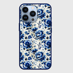 Чехол для iPhone 13 Pro Гжель узор паттерн, цвет: 3D-тёмно-синий