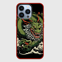 Чехол для iPhone 13 Pro Символ года зеленый дракон, цвет: 3D-красный