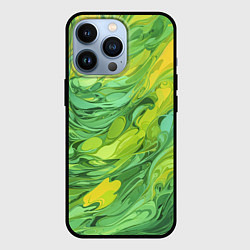 Чехол для iPhone 13 Pro Зелено желтая краска, цвет: 3D-черный