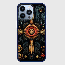 Чехол для iPhone 13 Pro Паттерн в славянской стилистике, цвет: 3D-тёмно-синий