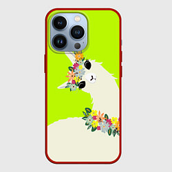 Чехол для iPhone 13 Pro Летняя лама - альпака в венке, цвет: 3D-красный