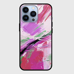 Чехол для iPhone 13 Pro Зеленые и розовые мазки краски, цвет: 3D-черный