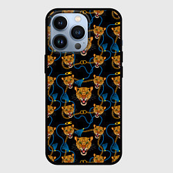 Чехол для iPhone 13 Pro Золотая цепь с леопардами, цвет: 3D-черный