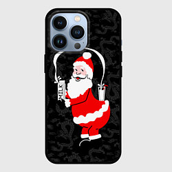 Чехол для iPhone 13 Pro Санта клаус с молоком - паттерн драконов, цвет: 3D-черный